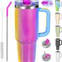 40 oz tumbler with handle and Straw Lid Leak-proof Silicone Boot Straw Cover Cap Travel Coffee Mug Stainless Steel Water Bottle Insulated Cup for Hot and Cold Beverages Gift Idea (Carnival, 40 oz)