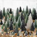 Riceshoot 90 Pcs Mini Christmas Trees with Wooden Base, 5 Sizes, 3 Colors, Artificial Sisal Silk Trees for Crafts, Table Decorations, Home, Office, Car