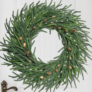 24 Inch Pine Wreath Christmas Wreaths for Front Door, Real Touch Pine Wreath with White Berries Artificial Green Wreaths for Walls Windows Porches Farmhouse Indoor Outdoor Home Decor