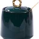 Ceramic Sugar Bowls with Stainless Steel Spoon Salt Container with Lid for Sugar Seasoning(Green)