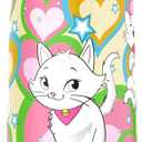 Girls Insulated Water Bottle with Covered Pop-Up Straw,16 oz Kids Cups with Stainless Steel Leak Proof for School Pink（Cat）