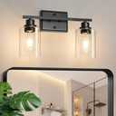 Unicozin 2 Light Bathroom Light Fixtures, Modern Vanity Lights Over Mirror, Black Wall Lamp with Clear Glass for Living Room Cabinet Bedroom Porch