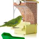 Hamiledyi Automatic Bird Feeder No Mess Bird Cage Feeder Transparent Acrylic Parrot Seed Food Container with Perch Cage Accessories for Parakeet Finch Lovebirds Budgies Canary (Yellow)