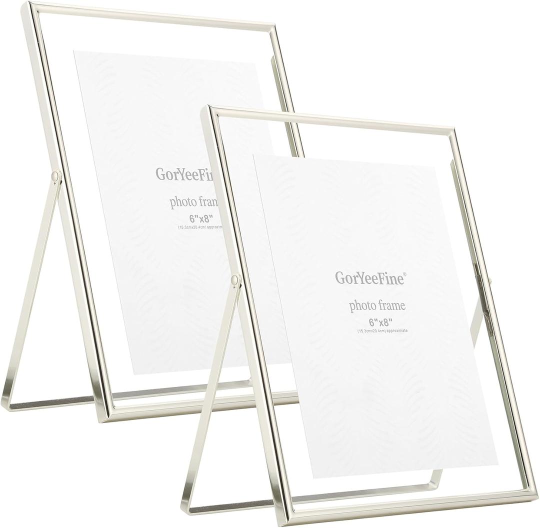 Silver Floating Frame810'' set of 2 For Picture 7x9, 6x8, 5x7, Classy Gift metal floating frame 5x7'' Tabletop Shelf Photo frames for Christmas, Home Wedding Party and Office Dcor