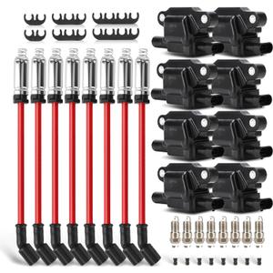 UF413 Ignition Coils Pack & Double Iridium Spark Plugs & 10.2MM Spark Plug Wires for Buick Rainier/Cadillac Escalade CTS/Chevy Silverado Impala Suburban Tahoe/GMC Envoy Sierra Yukon/Hummer H2 H3
