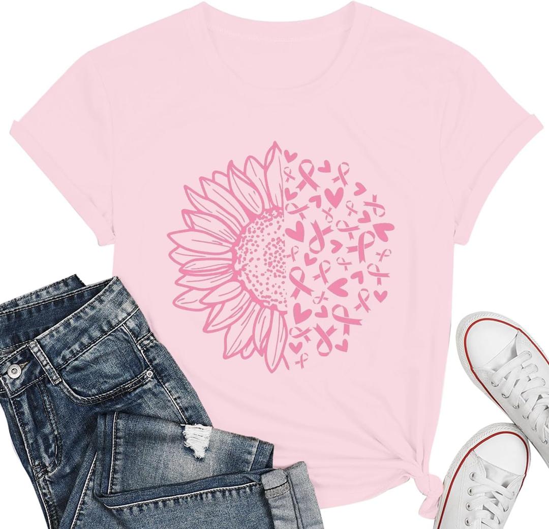 Women Breast Cancer Shirt Cancer Awareness Tee Shirt Cancer Survivor T-Tops (Pink, XXL)