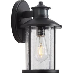MICSIU 100W Max Motion Sensor Outdoor Wall Light, 3-Mode Dusk to Dawn Exterior Fixture, 1-Pack 11.5" Matte Black Anti-Rust Hardwired Security Sconce with Seedy Glass for Garage Porch Deck