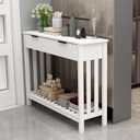 TaoHFE White Narrow Console Table with Storage Modern Wood Entryway Table with Drawer Hallway Table Sofa Tables for Living Room, Entrance Tables for Front Door Corridor, Office, White