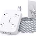 10FT Surge Protector Power Strip, Flat Extension Cord with 2 USB C, Flat Plug Power Strip, 4 Widely Outlets and 4 USB Charging Ports, Outlet Extender, 900 Joules, for Home Office Dorm Room Essentials (White)