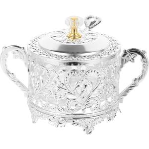 Sugar Bowl: 1Pc Turkish Sugar Bowl with Lid and Spoon Condiment Pots Seasoning Box Silver Embossed Glass Candy Jar Coffee Bar Accessories