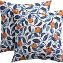 Kawani Fall Pillow Covers 18x18 Inch Blue and Orange Pumpkin Leaf Autumn Harvest Outdoor Decorative Throw Pillows Set of 2 Thanksgiving Holiday Pillowcases for Couch Home Decor
