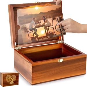Large Wooden Keepsake Box with Hinged Lid and Photo Frame - Elegant Wedding Memory Box, Ideal for Photos, Letters, Time Capsules, Bride Gift, Love, Decorative Storage5.5*8.6*11.3 (Tree)
