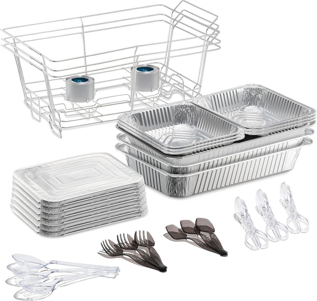 Tiger Chef Disposable Chafing Dishes for Buffet Set - Full-Size Disposable Wire Chafer Stand Kit - Set of 6