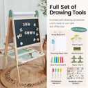 Tiny Land Easel for Kids, Double-Sided Magnetic Easel with Drawing Accessories, Adjustable Wooden Kids Art Easel with Paper Roll, Learning-Toy for 3,4,5,6,7,8 Years Old Boy & Girls Green