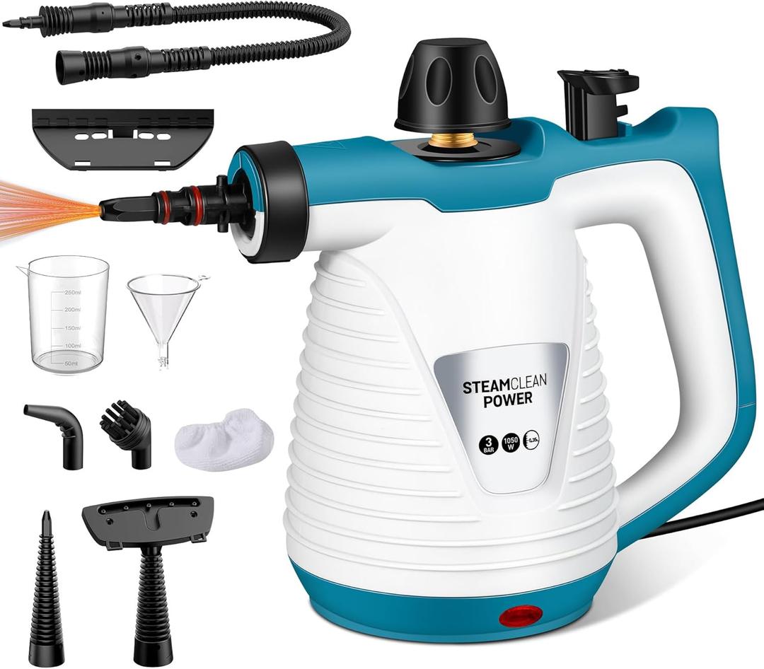 Handheld Steam Cleaner with 9 Accessories, Pressurized Handheld Multi-Surface Natural Steam Cleaner for Home, Multi-Purpose Portable Steamer for Cleaning Floor, Upholstery, Grout and Car