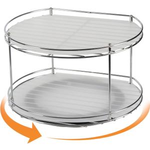 J JACKCUBE DESIGN 2 Tier Lazy Susan Turntable Cabinet Organizer - Rotating Spice Rack Storage Container - Medicine Storage Holder for Cabinets, Pantry, Fridge, Countertops - MK533A (Steel)