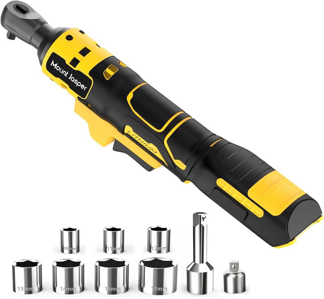 3/8" Cordless Ratchet Wrench for DEWALT 20V MAX Battery, Variable Speed, Safety Lock, LED Light, 7 Sockets(10-17mm), 1/4" Adapter, 3" Extension Rod(Battery not Included)