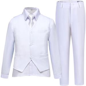 Boys Suit Kids Suits Tuxedo for Boys Toddler Vest Pants Set Ring Bearer Outfit Dress Clothes (10 Years, 4pc-white)