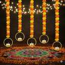 Marigold Garland for Decoration 5 Pcs Artificial Marigold Flowers, Indian Décor for Pooja, Diwali, Rangoli, Wedding, Christmas Decorations for Home (Ring, 50")