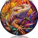 Bearded Dragon Stained Glass Suncatcher, Lizard Sun Catchers Colorful Glass Panel Cute Suncatcher Decor for Birthday for Women, Men, Wife, Aunt, and Mom 6.3in