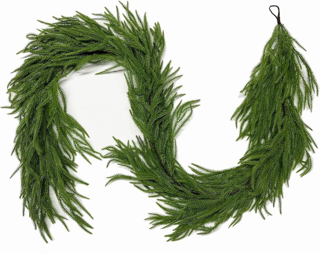 9FT 4PCS Christmas Garland Norfolk Pine Garland Real Touch Artificial Greenery Garland for Mantle Fireplace Table Indoor Outdoor Holiday Decortions (Dark Green)