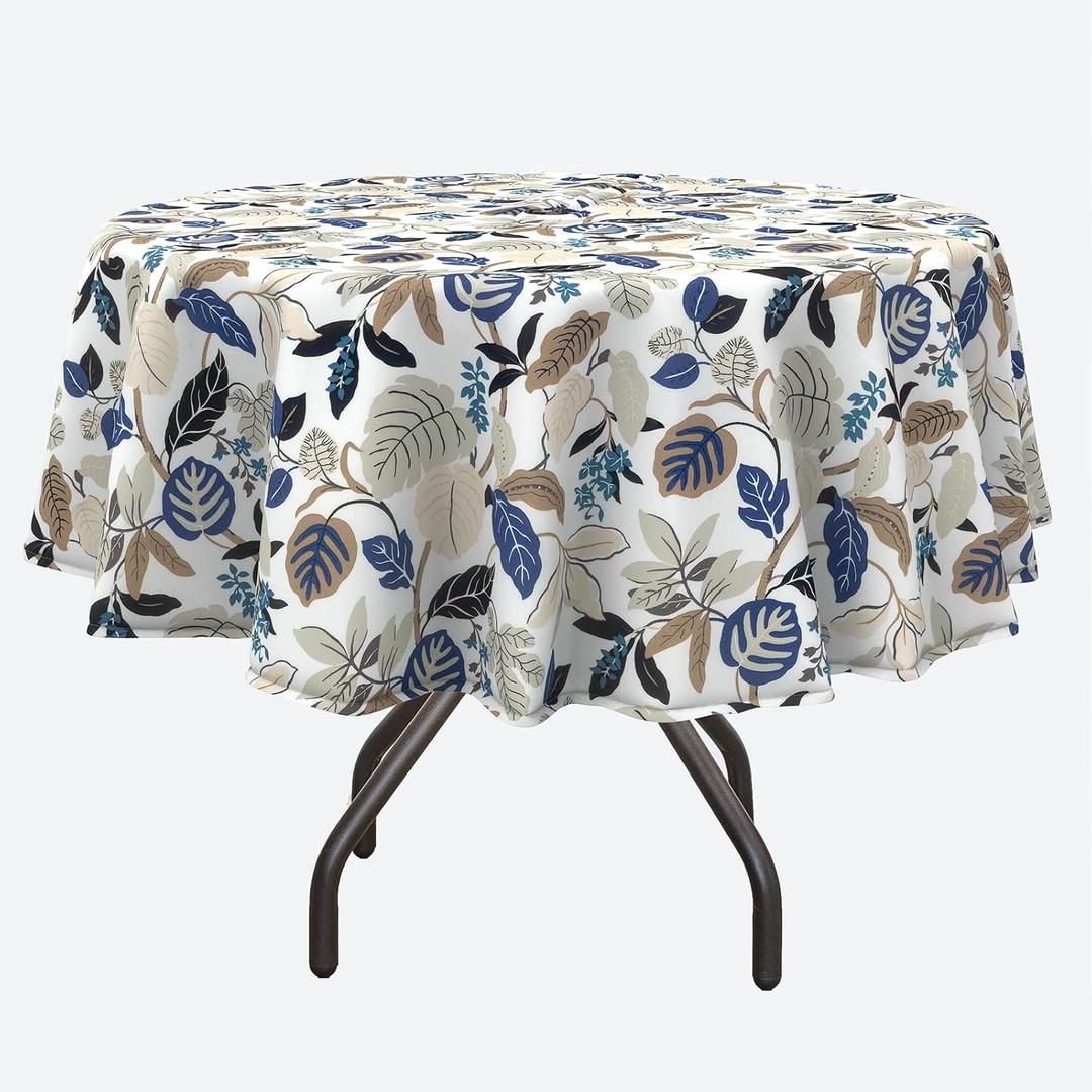 Round Outdoor Tablecloth with Umbrella Hole and Zipper 60 inch, Spring/Summer Floral Picnic Table Cover Waterproof Fabric for Patio Garden Picnic Party Table,Breeze Leaves Beige