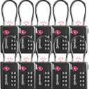 Luggage Locks TSA Approved with Inspection Indicator and Resettable 4-Digit, Easy-to-Read Combination, TSA Locks for Luggage, Suitcases, Backpacks & Travel Bags, Black, 10-Pack