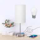 AKASUKI 18Inch Table Lamp with Dual Charging Station, 3 Way Dimmable Touch Lamp for Bedroom, Living Room, Office(LED Bulb Included) (White Shade-Silver Base)