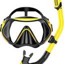 Snorkeling Gear for Adults, Snorkel Set Scuba Diving mask Dry-Top, Adult Swimming Goggles with Nose Cover, HD Tempered Glass Panoramic Anti-Leak Anti-Fog (Yellow)