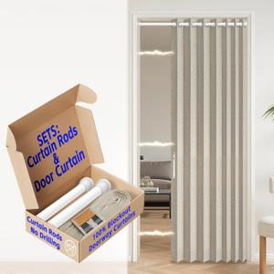 AJAZZ Blackout Accordion Door Curtains with Curtain Rods Included, Magnetic Door Curtain Blackout Curtains for Bedroom, Doorway Curtain Set, 1Pack, W45 x L80 Inch, Cream White