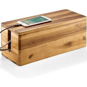 TIDITA Acacia Wood Cable Management Box Round Edge - 16" L Wooden Cable Organizer Box for Electrical Hiding Cord Management - Power Strip Hider Cable Storage Box for Office, Router Wires, Under Desk