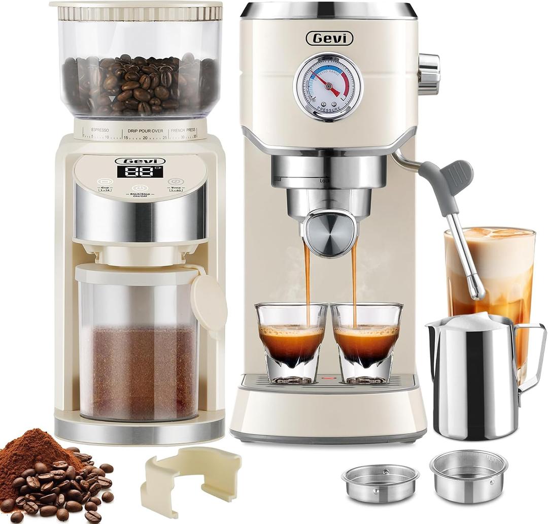 Gevi 20 Bar Espresso Machine with Conical Burr Anti-Static Coffee Grinder