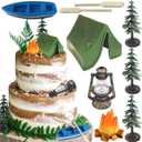 Camping Party Cupcake Toppers Deer Three Bear Tent Cupcake Picks Happy Camping Cake Decorations for Camping Party Supplies (Green1)