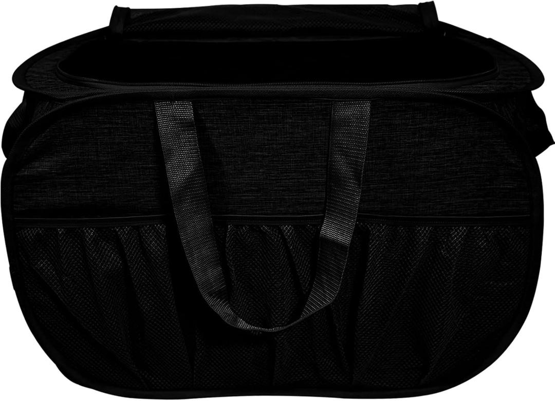 Collapsible Laundry Baskets with Lid, Foldable Laundry Basket with Pockets, Pop Up Laundry Hamper with Dual Handles, 99L Sturdy Clothes Hampers for Clothes, Groceries, Supplies, Tools, Black
