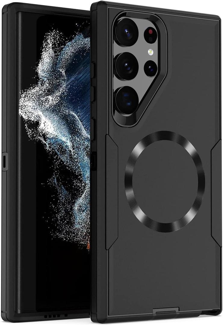 Designed for Samsung Galaxy S22 Ultra Case, Magnetic, Drop Protection Heavy Duty, Double Layer Protection, Compatible with MagSafe, Dustproof, No Yellowing, No Fading, for Men, Women, Black