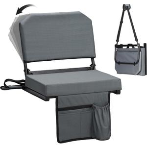 Dragosum Stadium Seats with Back Support Swivel, Bleacher Chairs with Shoulder Strap & Cup Holder, Upholstered Portable Folding Bleacher Seats (Grey)