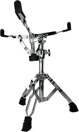 double-braced drum hardware stand with drumsticks and mounting clamp