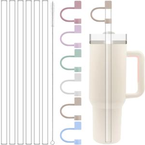 Clear Replacement Straw with Covers Compatible with Stanley 40 oz 30 oz Cup Tumbler, Reusable Straw with Cleaning Brush, Plastic - 13 PCS