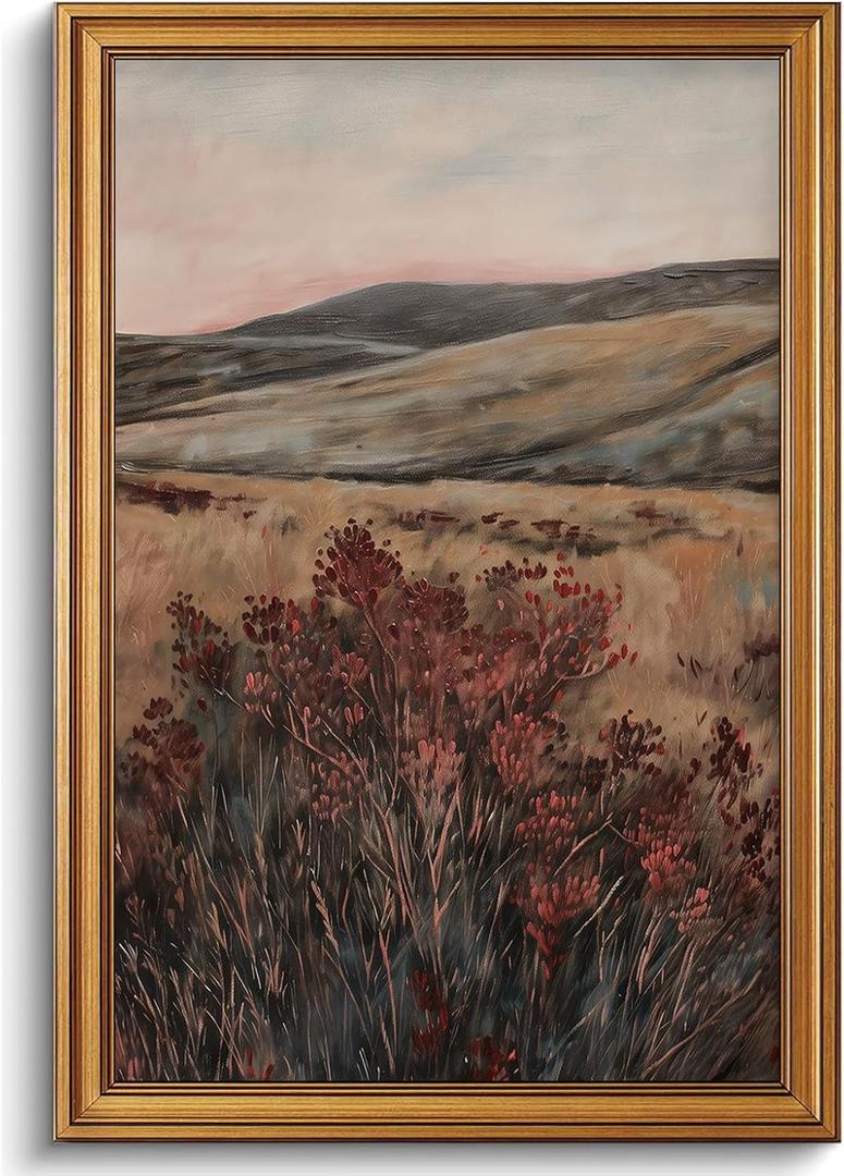 Gold Framed Wall Art Moody Vintage Landscape Canvas Art Prints Wildflower Paintings Wall Decor Cottagecore Nature Botanical Flower Pictures Artwork for Living Room Bedroom 16x24in