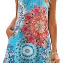 SimpleFun Summer Dresses for Women Beach Floral Tshirt Sundress Casual Pockets Boho Tank Dress (XL)
