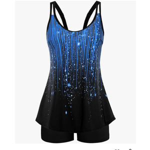 Arolina Tankini Swimsuits for Women Tummy Control Two Piece Bathing Suits Flowy Swim Tops with Boy Shorts, Blue/Black, L