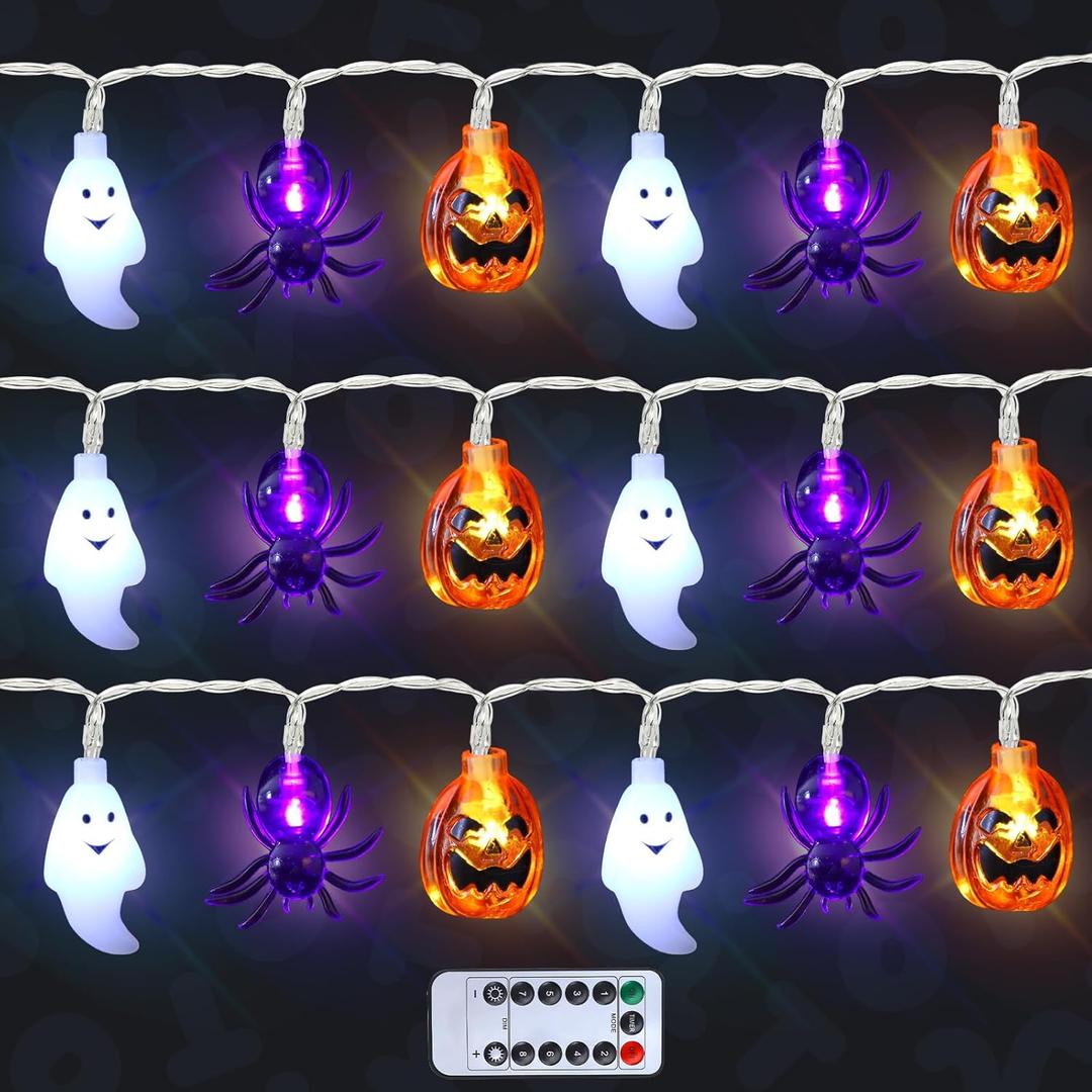 PARTY Life Halloween Lights - 20FT 30 Indoor/Outdoor String Lights, Battery Operated (Ghost&Pumpkin&Spider)