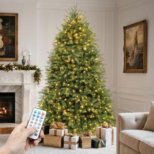 YITAHOME Prelit Artificial Christmas Tree 7.5ft with Remote Control, Green Bell Pre-Lit Christmas Tree with 11 Light-Modes for Home, Party Decoration
