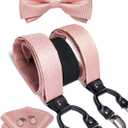 DiBanGu Paisley Bow Tie and Supenders for Men Tuxedo Heavy Duty 6 Clips Suspender Adjustable Y-Shape Mens Trouser Braces (01 Blush Pink)