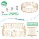 Foldable Wooden Playpen - Adjustable Wood Baby Play Yard with Door, Indoor Large Safety Fence for Babies and Toddlers - Easy Assembly, 79 x 53 x 24 inches, Nature Nest