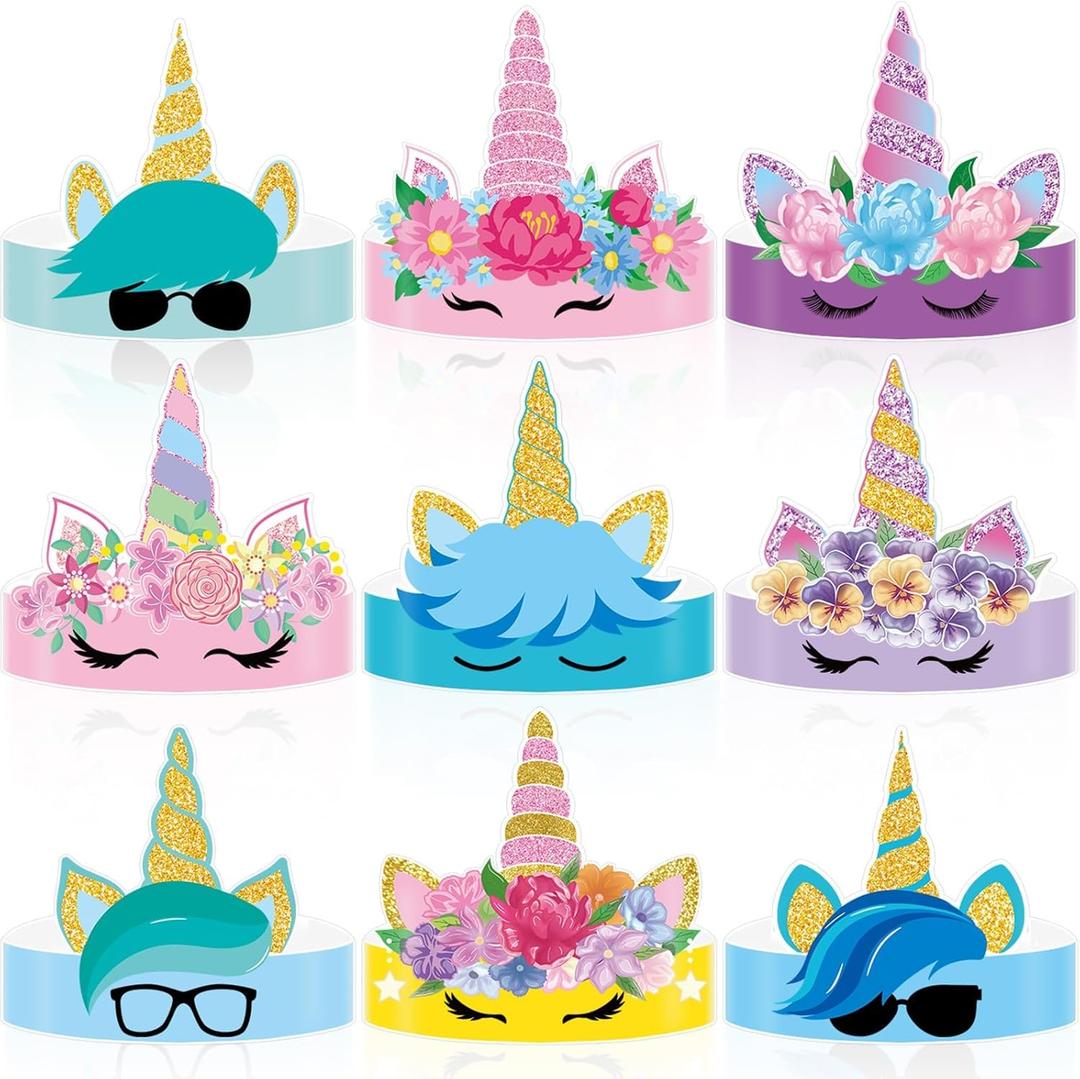 ZOIIWA 36Pcs Unicorn Birthday Party Hats Glitter Unicorn Horn Crown Headbands with Colorful Horns and Flowers for Princess Dress Up Theme Party Decorations Favors Baby Shower Supplies 9 Styles