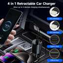 2 x Retractable Car Charger 4 in 1 Fast Car Phone Charger 60W Dual Lightning USB Type C Car Charger Retractable Cords Compatible with Apple iPhone 14 13 12 11 Pro/XS/XR/Mini/X/iPad/AirPods