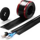 16.4ft Cord Cover Floor, Soft PVC Cord Covers for Wires on Floor, Self-Adhesive Floor Cable Cover Cord Hider, Floor Cable Management Cable Protector for Commercial Office Carpet/Floors/Wall Black
