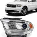 FIONE Halogen Headlight Assembly Compatible With Dodge Durango 2014-2020 Replacement Chrome Housing Headlights Without LED DRL Projector Left Driver Side LH