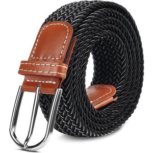 Multicolored Woven Stretch Belt for Men and Women, Braided Elastic Golf Belts Jeans Casual Pants Sport Belt (for Waist Size 32"-37", Black and White)